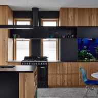 Helvetia house Melbourne kitchen area with inbuilt fish tank