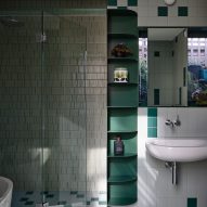 Bathroom sink and shower in Helvetia house Fitzroy