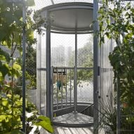 Round doorway entrance to productive rooftop garden in Fitzroy