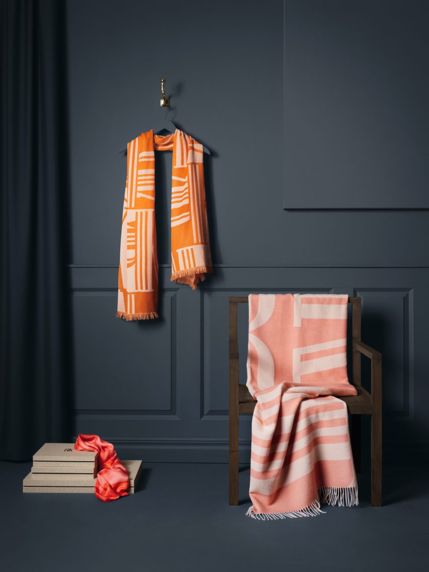 Bernadotte & Kylberg scarves in red and orange and throw in pink