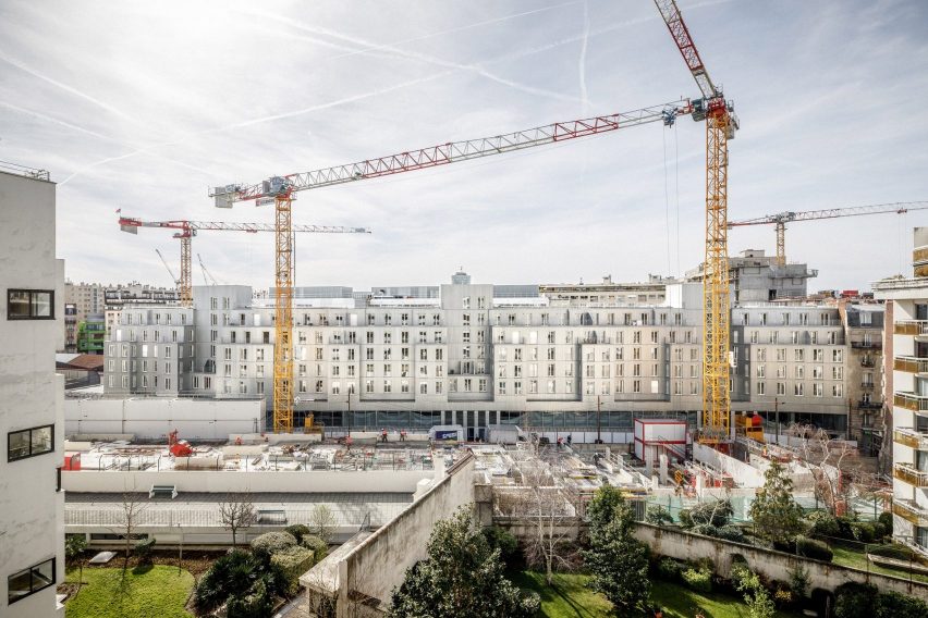 Social housing under construction in Paris with steel facade