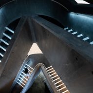 Triangular concrete spiral staircase