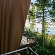 A copper clad cabin overlooking a lake