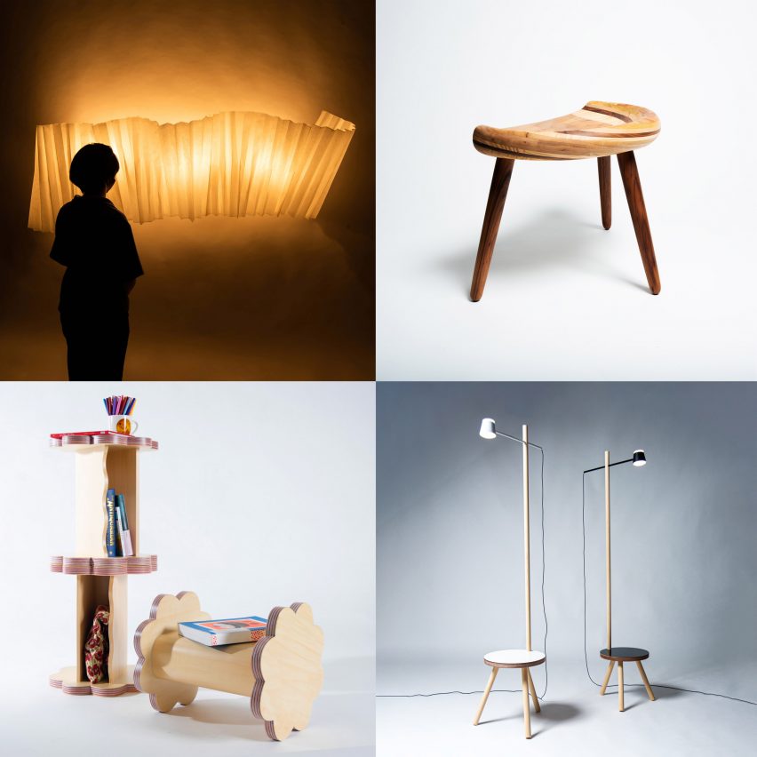 lights an stools designed by design students at Okinawa Prefectural University of Art