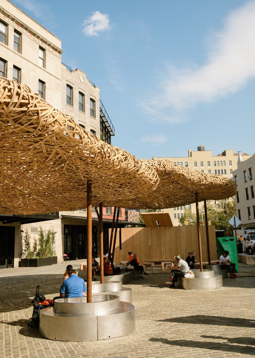 a pavilion made of woven bamboo