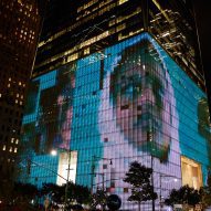 a digital screen projected onto world trade centre podium