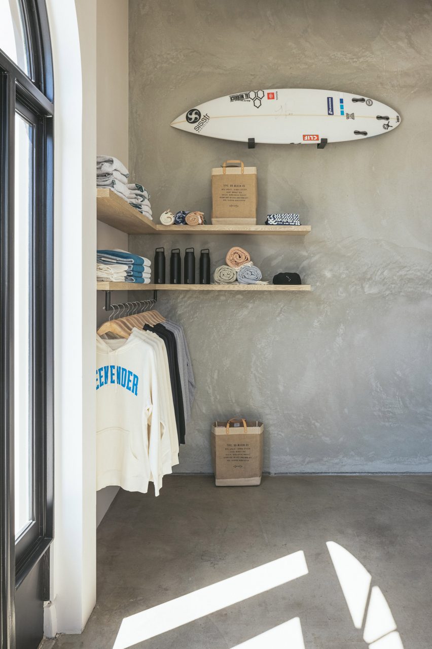 A store with gray walls