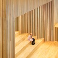 Larch-clad steps at Faculty of Arts University of Warwick by Feilden Clegg Bradley Studios