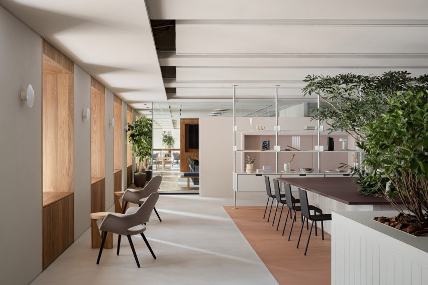 Seating areas inside Mitsui & Co. Real Estate office in Tokyo by Float
