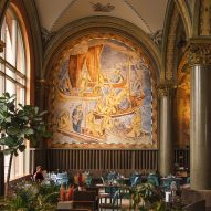 Restored historic paintings cover walls of converted Frescohallen restaurant