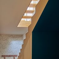 Blue staircase with white steps