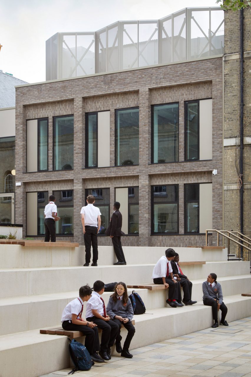 Stepped courtyard at the Central Foundation Boys' School by Hawkins\Brown