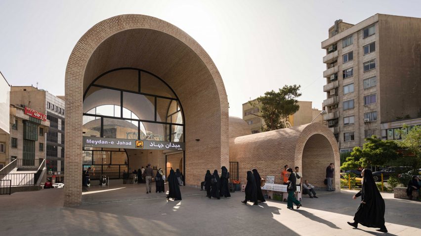 Plaza entrance to the brick vaulted metro station in Tehran by KA Architecture Studio