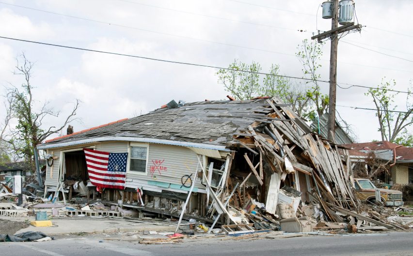 A barber shop destroyed by Hurricane Katrina