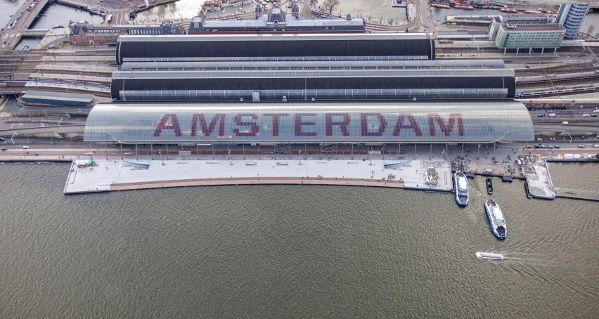 Aerial view of Amsterdam Central Station