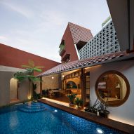 Courtyard swimming pool at Distracted House in Jakarta by Ismail Solehudin Architecture