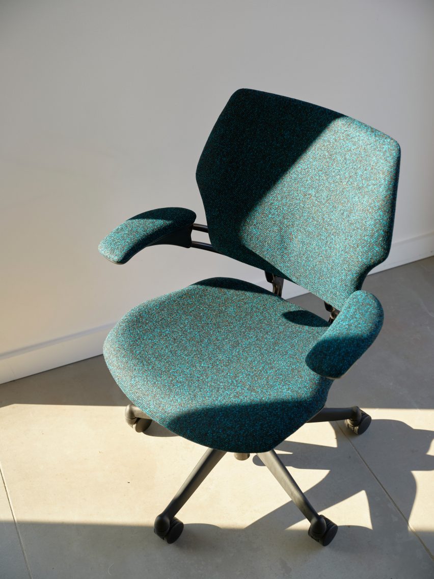 Blue-green Humanscale task chair