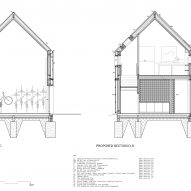 Section drawing of Loader Monteith charred timber office and residence