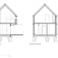Section drawing of Loader Monteith charred timber office and residence