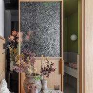 Glass panels are used for sliding bathroom doors