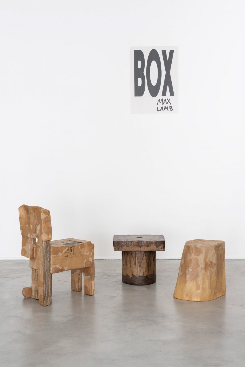 Chair, stool and side table made from cardboard