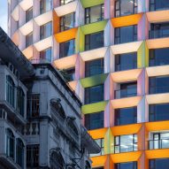 Colourful gridded facade at Shenzhen Women and Children's Centre
