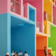 Colourful wall with boxy surrounds