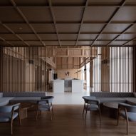 Wood-clad meeting space in a hotel interior