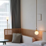 Hotel bedroom with rattan headrest