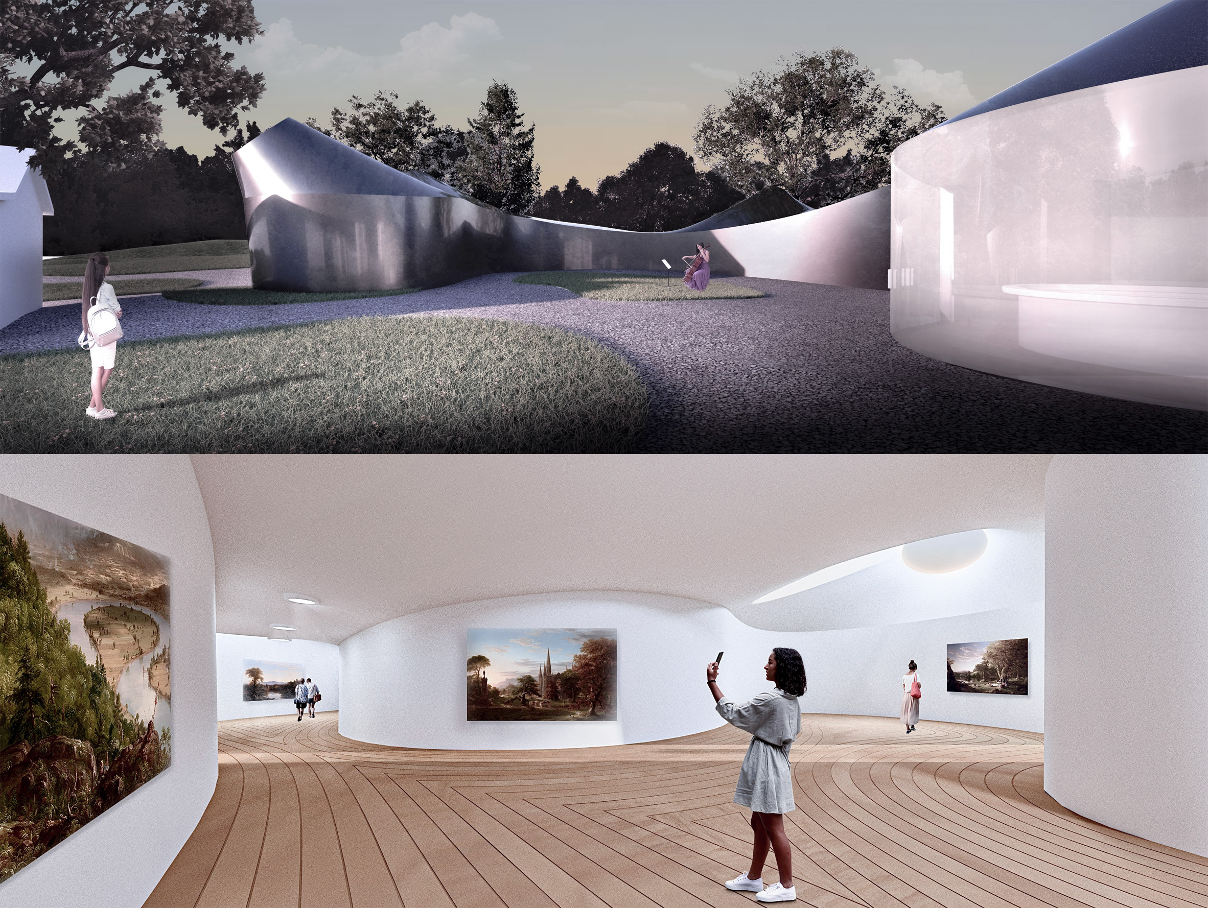 Visualisations of the exterior and interior of an art gallery