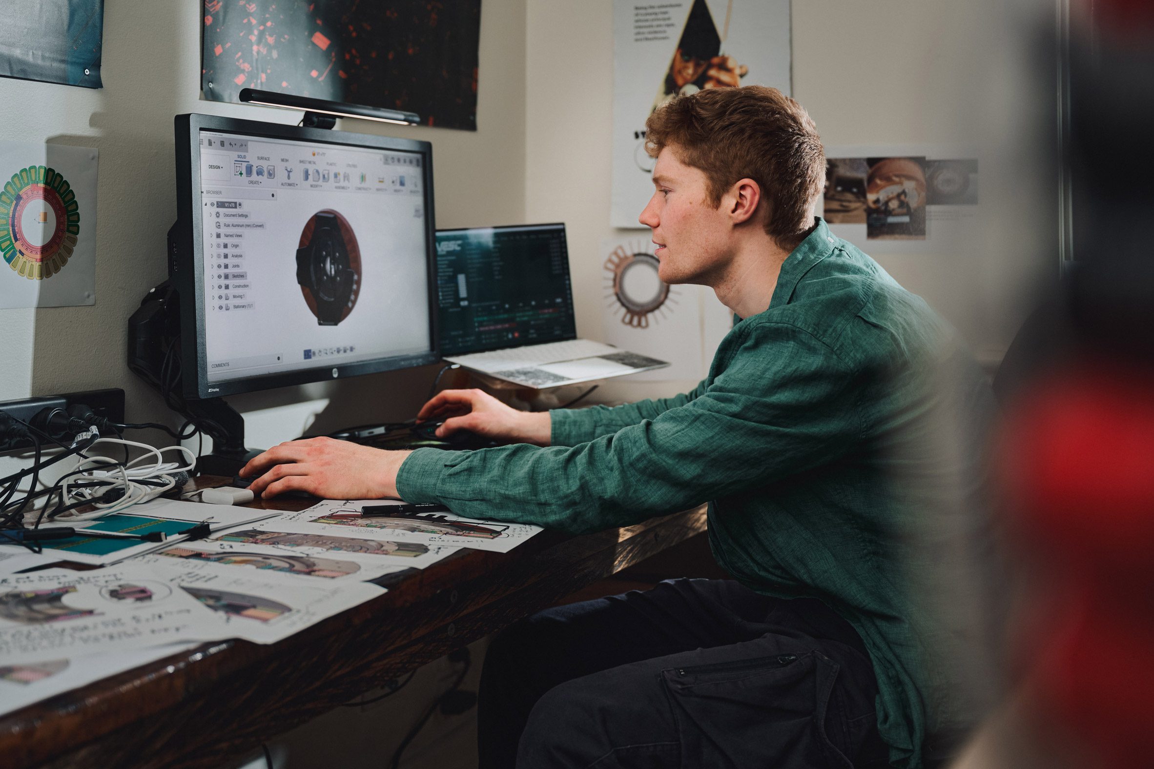 Photo of James Dyson Award Australia winner Alexander Burton working with modelling software on a computer