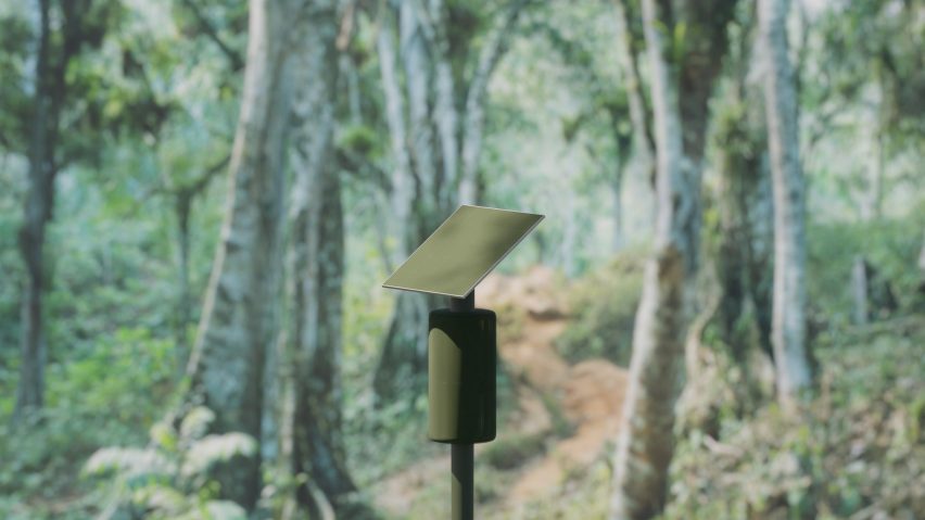 Solar Lookout wildfire detection system situated in a forest