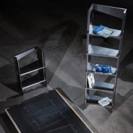HBMS shelving unit is hand-folded from one sheet of stainless steel