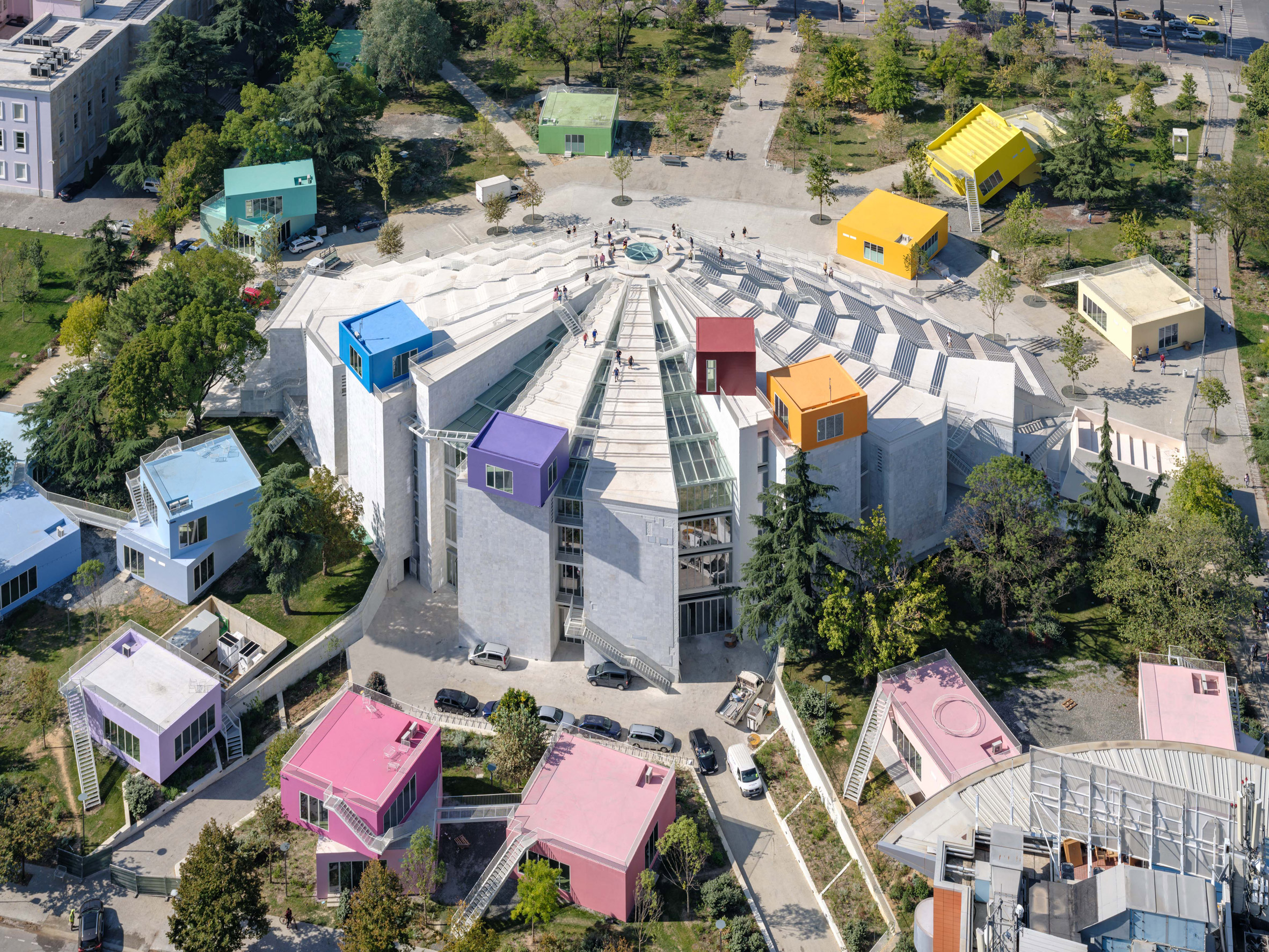 Coloured boxes on pyramid of Tirana