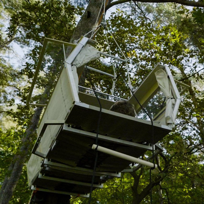 Trunk Bunk portable treehouse by Henry K Wein installed in a tree