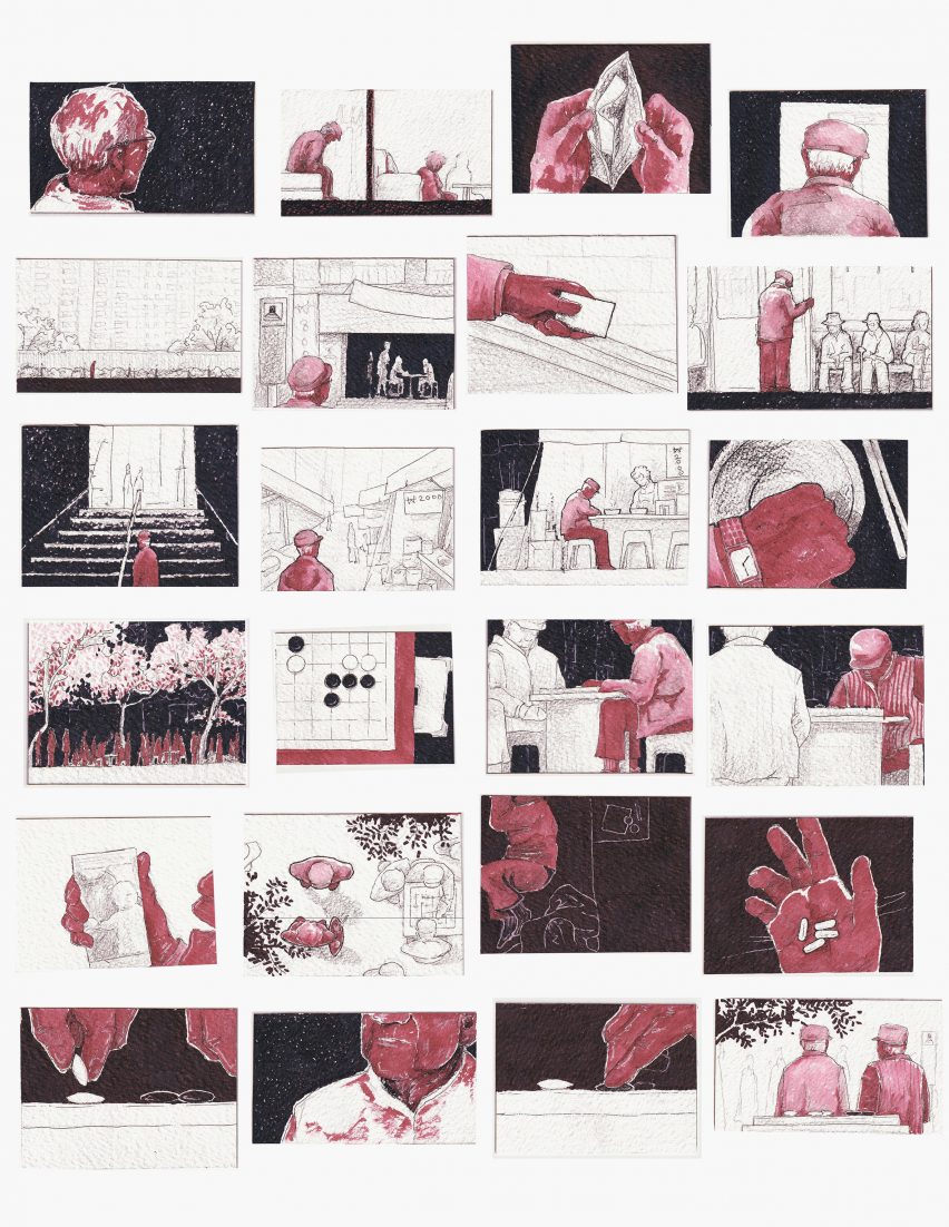 Drawings of a old person's life in Nakwon neighbourhood by Erin Jeong