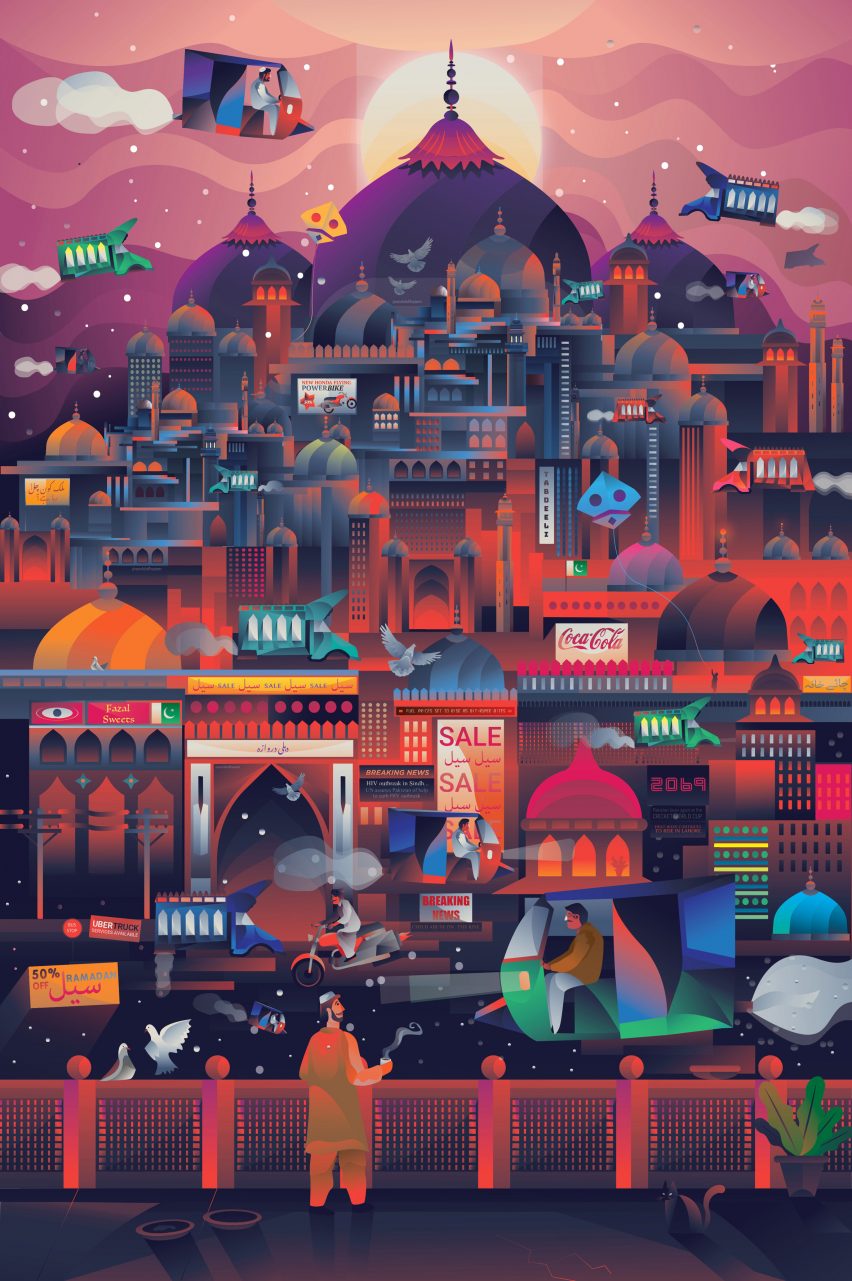 Illustration of a colourful cityscape