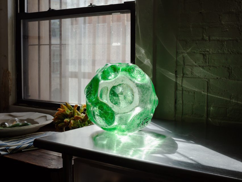 A green glass orb