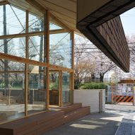 View from sheltered outdoor area of Yukawa Design Lab's children library