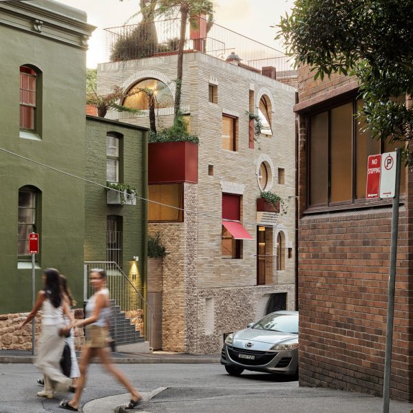 Reclaimed materials form a “playful” façade at 19 Waterloo Street