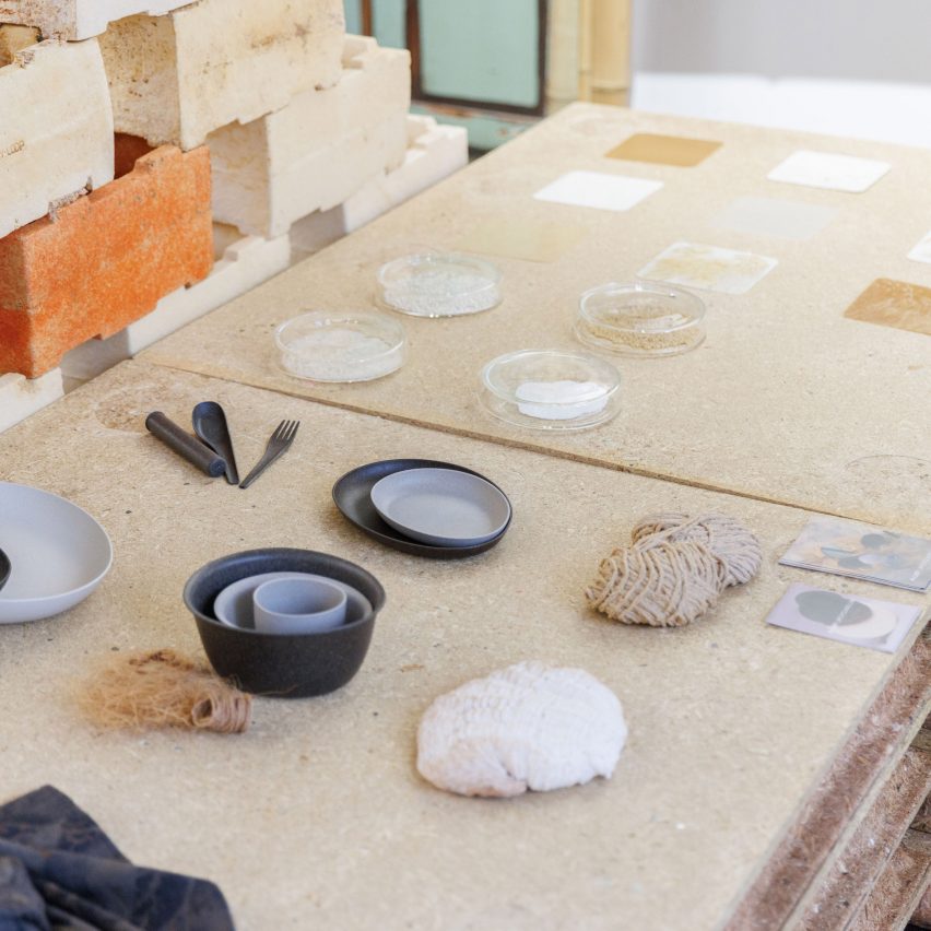 Material samples on display on a table