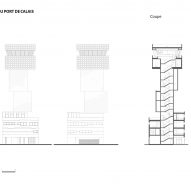 Elevation and section drawings of the harbour master's office tower in Calais by Atelier 9.81