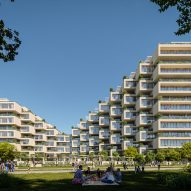 Exterior of the Park Rise housing at Ellinikon in Athens by BIG