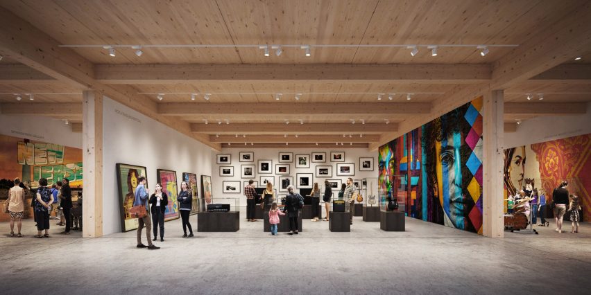 A rendering of a gallery space in the Bruce Springsteen museum
