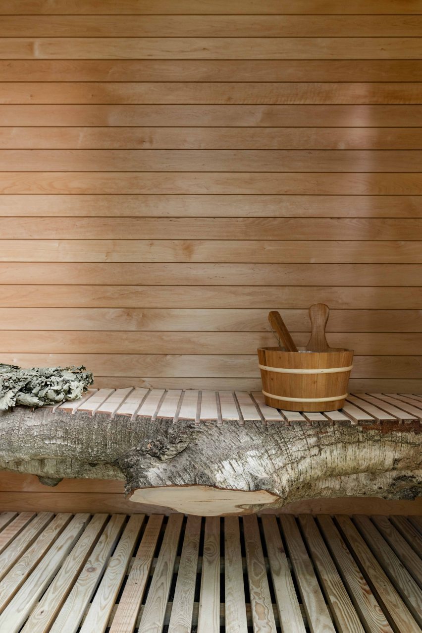Wood-lined interior of Built Works' sauna 