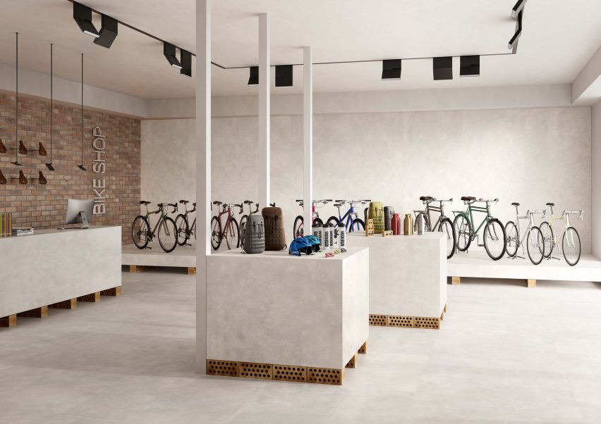 Bike shop with tiled walls and floors