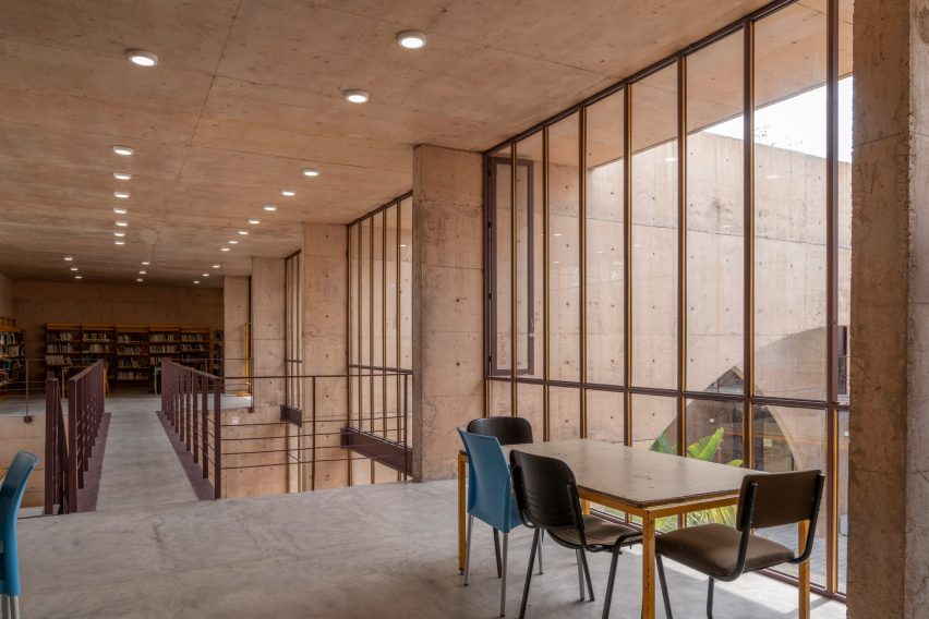 Coloured concrete space within community centre in Mexico