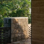 Stone walls in outdoor landscaping