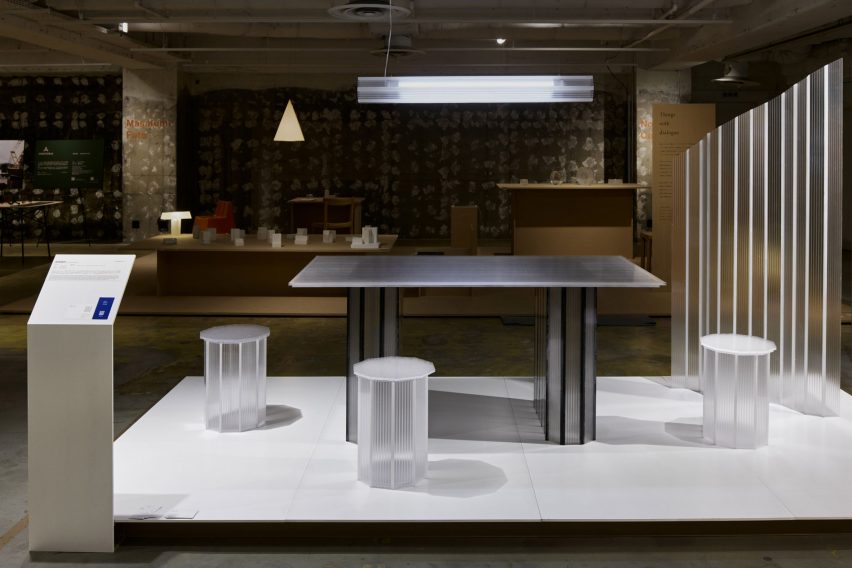 Table and stool furniture display at Designart Tokyo