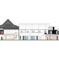 Section drawing of industrial office building by De Winder Architekten